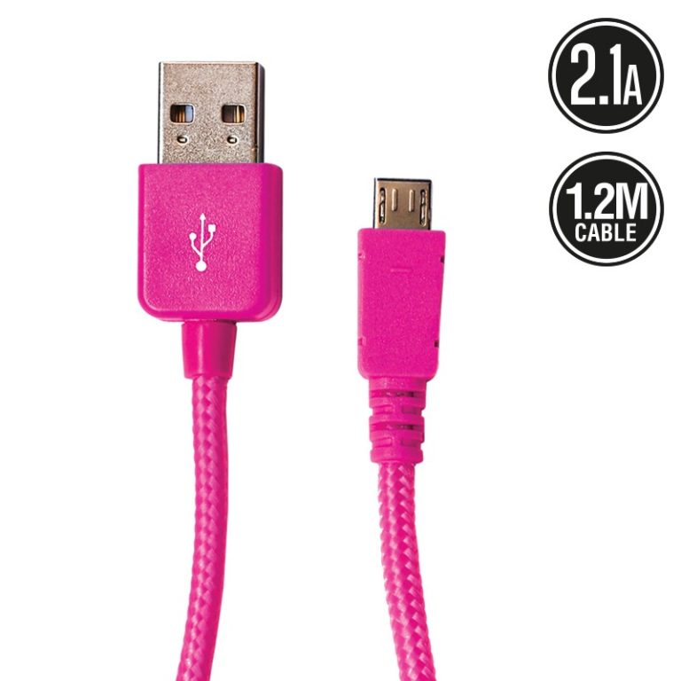 Cargador coche Muvit iO Micro USB 2.1A cable rizado 1,2m fucsia.