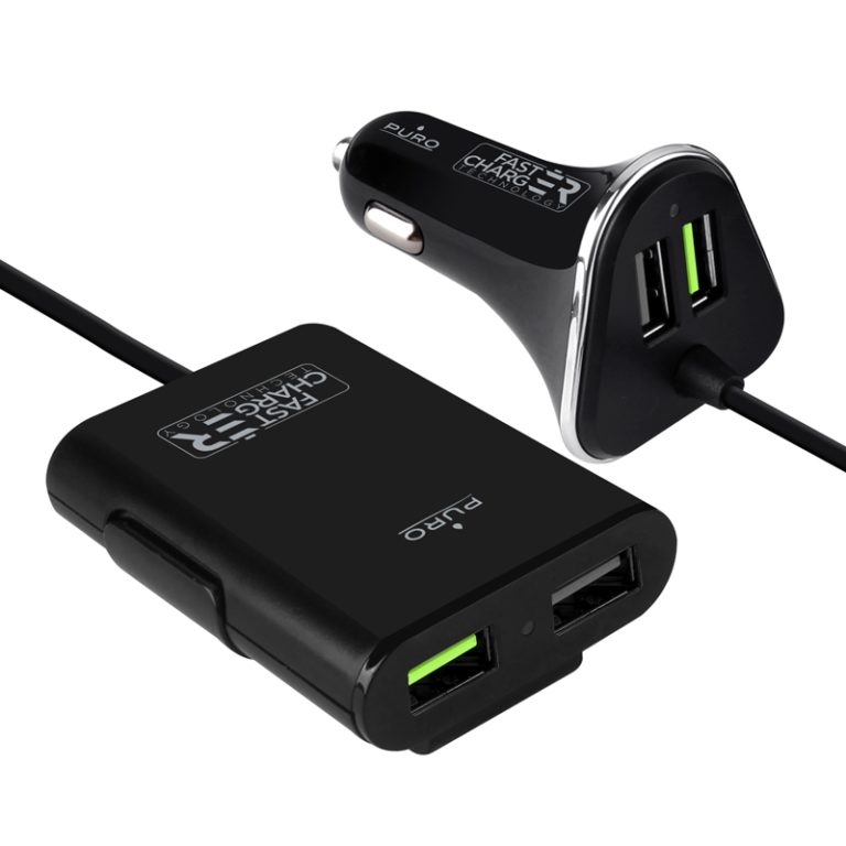 Cargador Coche/Camión 12/24v PURO 2 USB+2 USB 6,8Amp 1,8m Fast Charger 34W