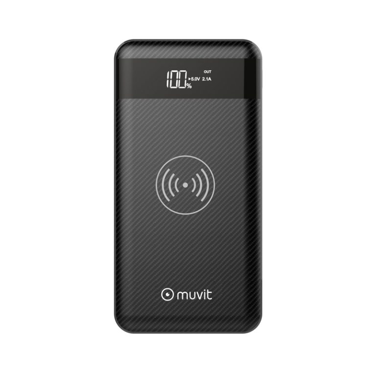 Power Bank Muvit Negro 10000mAh 2USB (2.4A+2.4A)+base inalámbrica 1A+3 inputs