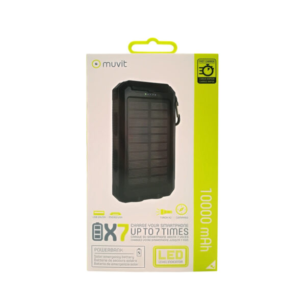 Power Bank Solar Muvit 10000mAh USB 2 puertos 2A + 2A USB-MicroUSB negro (NUEVO) - Imagen 4