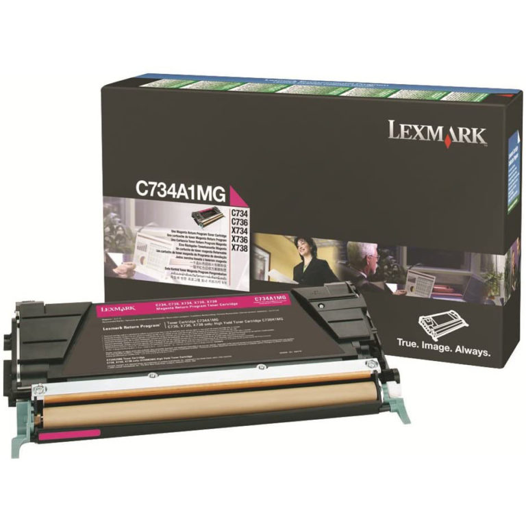 Cartucho de tóner Original Lexmark C734A1MG color magenta.