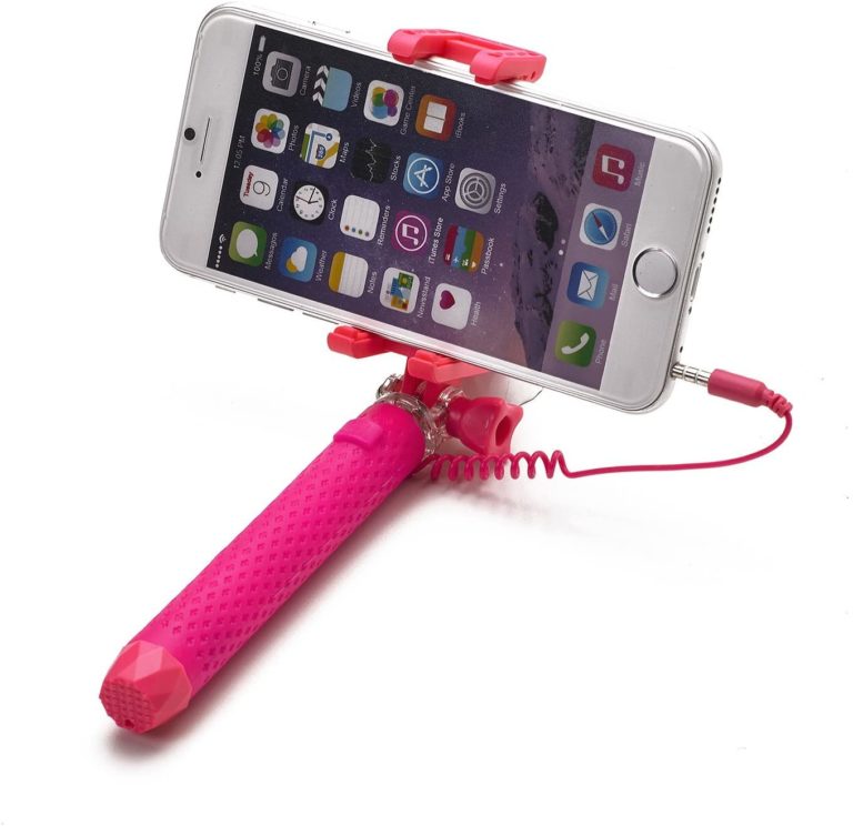 Mini Selfie Stick Celly con cables Rosa.