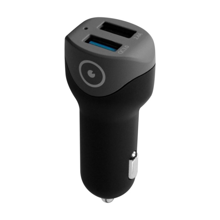 Cargador coche Muvit 2 USB Qualcomm QC 3.0 + 2.4A smart IC negro.