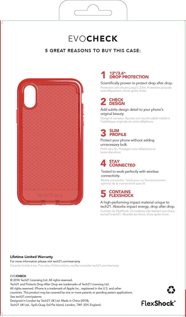 Funda Tech21 Evo Check Phone para Apple iPhone XR Roja (NUEVA) - Imagen 6