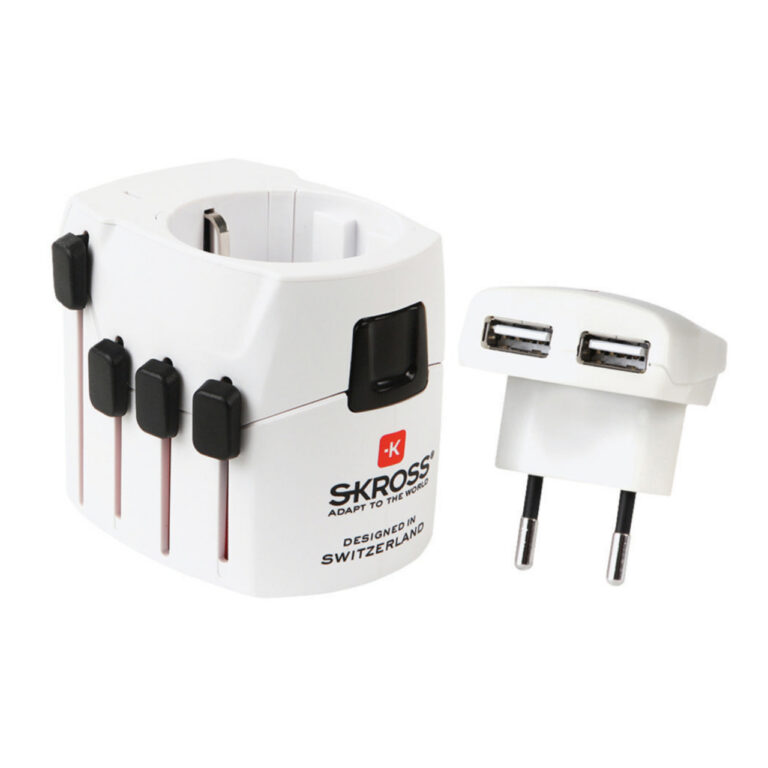 Adaptador viaje universal Skross Pro USB blanco.