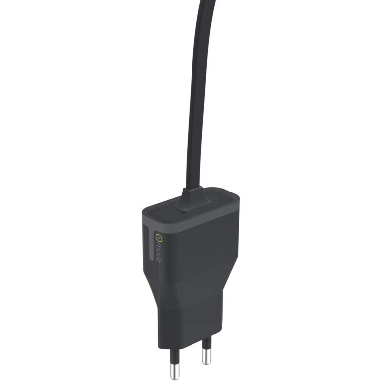 Cargador para movil Micro USB. Transformador Muvit Micro USB 2.4A Cable 1m Negro