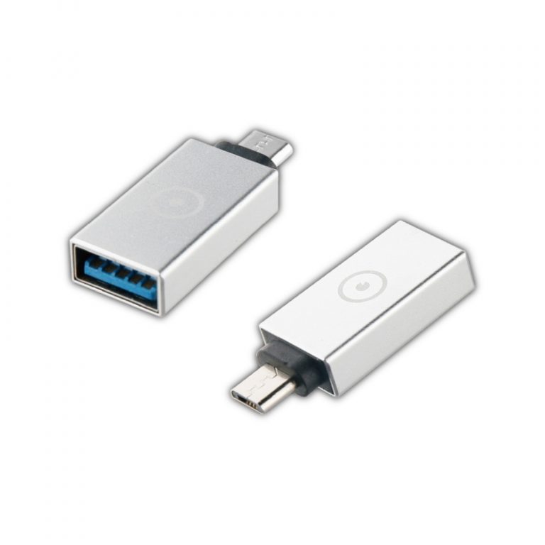 Adaptador USB Muvit OTG 3,0 a Micro USB Plata.