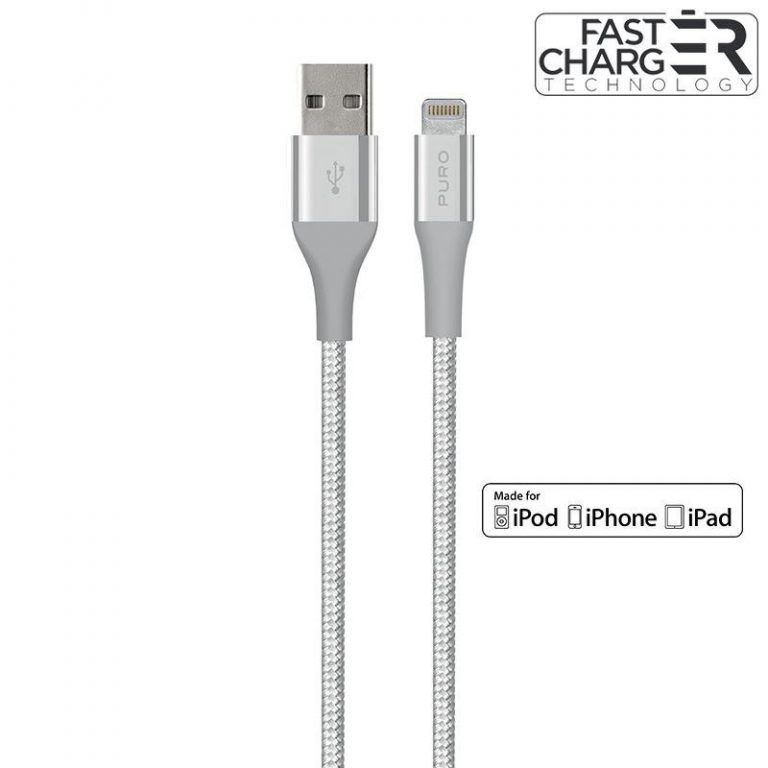 Cable USB PuroFabric K2 com Kevlar Tipo A Macho a Apple Macho 1.2 m Plateado