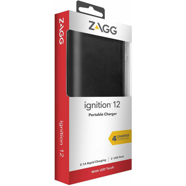 Power Bank Zagg Ignition portátil 12000mAh 2.1A con linterna LED negro (NUEVO) - Imagen 3