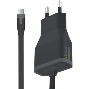 Muvit transformador Tipo C 3A cable plano 1m negro