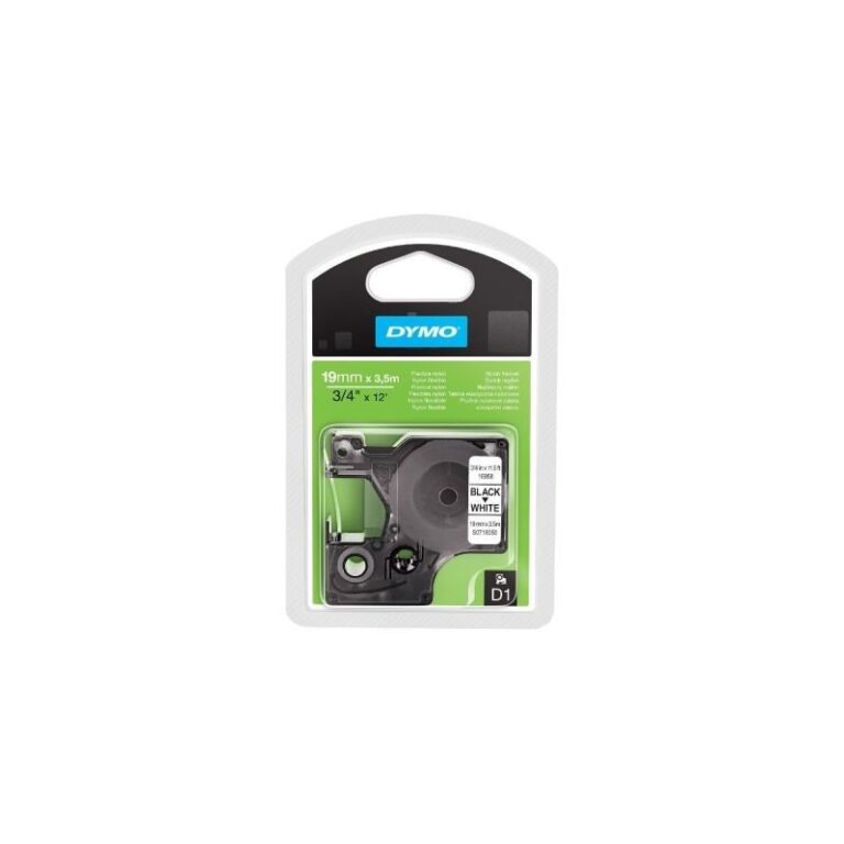 Cinta Dymo D1 Nylon flexible 19mm Negro/Blanco.