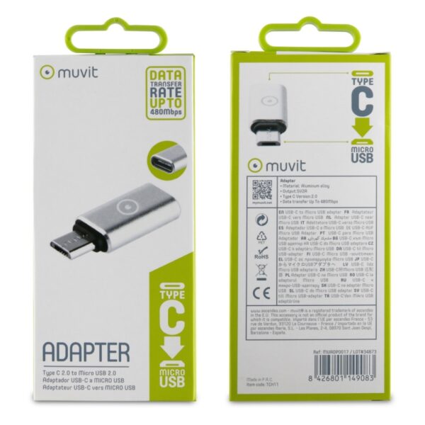 Adaptador USB Muvit Tipo C a Micro USB Plata - Imagen 3