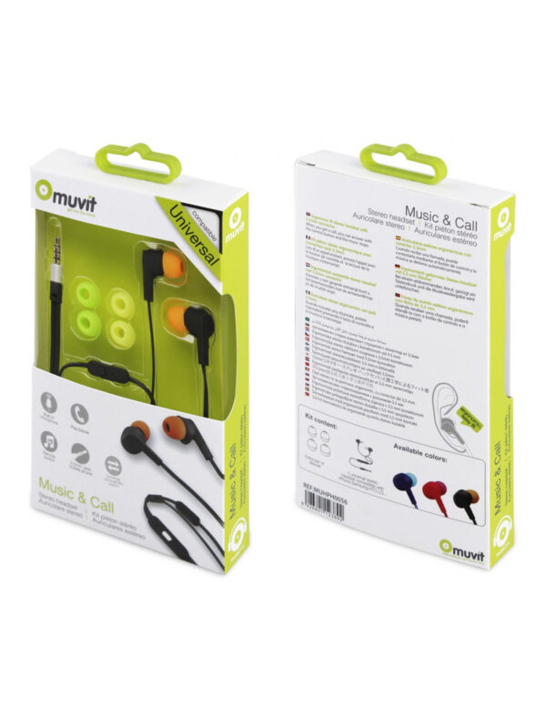Auriculares Muvit cable plano estereo con micrófono 3,5mm negro/naranja - Imagen 3