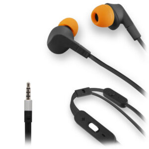 Auriculares Muvit cable plano estereo con micrófono 3,5mm negro/naranja