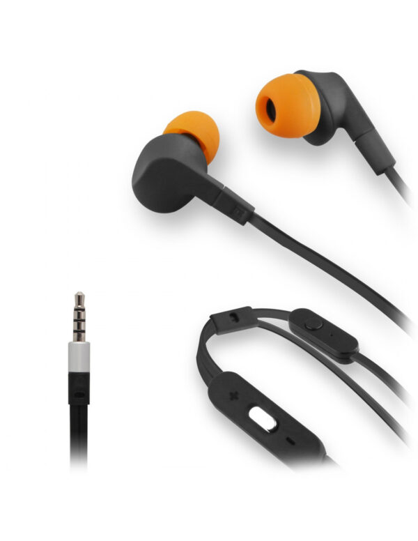 Auriculares Muvit cable plano estereo con micrófono 3,5mm negro/naranja