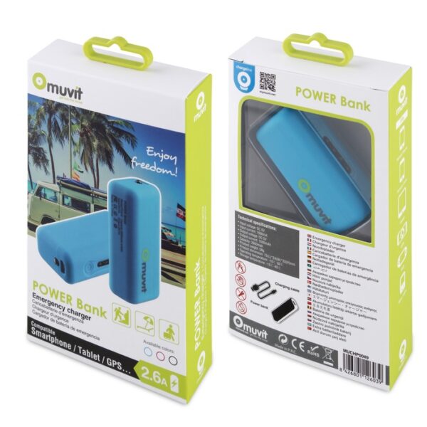 Power Bank Muvit 2600 mAh Azul MUCHP0049. - Imagen 2