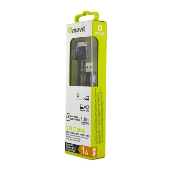 Cable Muvit USB-30 pin 1A 1m negro. - Imagen 2