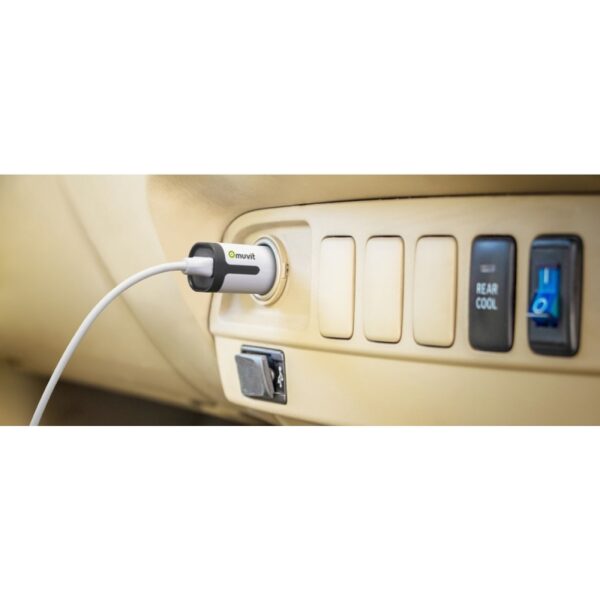 Cargador coche Muvit iO conector 8 pins 2.4A cable rizado 1,8m blanco - Imagen 2
