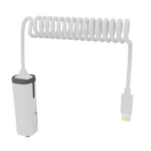 Cargador coche Muvit iO conector 8 pins 2.4A cable rizado 1,8m blanco