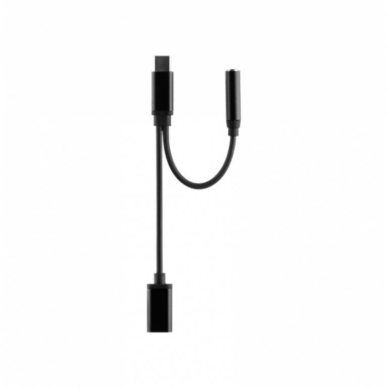 Adaptador Muvit Connect Splitter Tipo C 2.0 a Jack 3.5 + Tipo C de carga negro