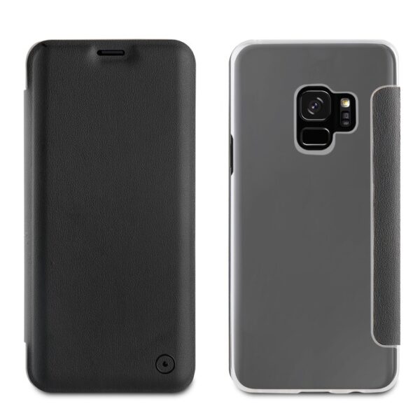 Funda Muvit Folio Samsung Galaxy S9 parte trasera transparente negra
