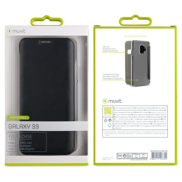 Funda Muvit Folio Samsung Galaxy S9 parte trasera transparente negra - Imagen 3