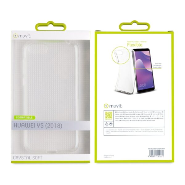 Carcasa Muvit Cristal Soft para Huawei Y5 2018 transparente - Imagen 3