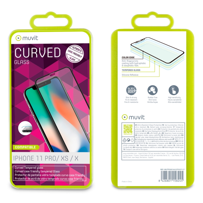 Protector pantalla Muvit para Apple iPhone 11 Pro/Xs/X vidrio templado curvo - Imagen 2
