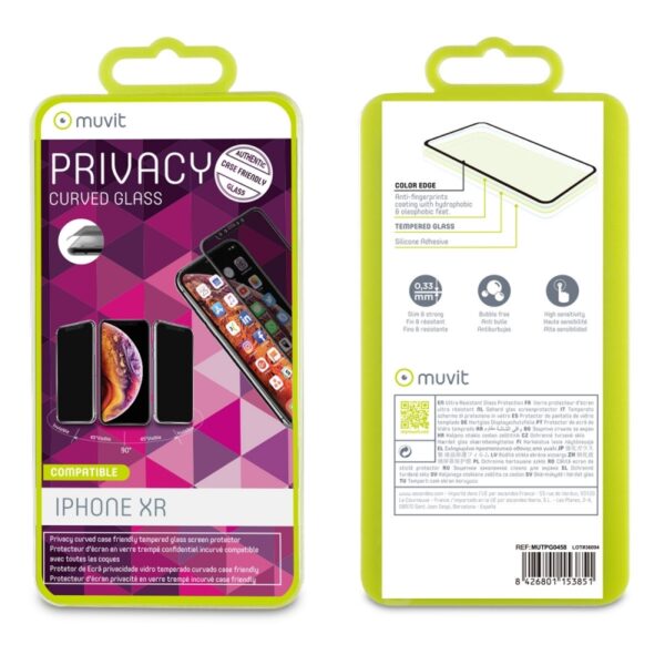 Protector pantalla Muvit para Apple iPhone XR vidrio templado privacidad curvo - Imagen 2