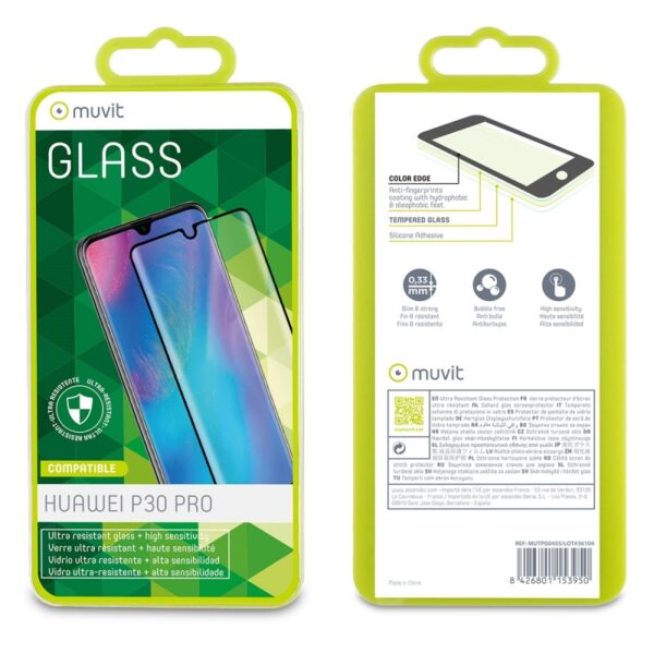 Protector pantalla Muvit para Huawei P30 Pro vidrio templado curvo case friendly - Imagen 2