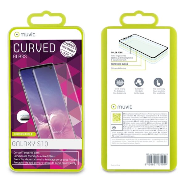 Protector pantalla Muvit para Samsung Galaxy S10 vidrio templado curvo - Imagen 2