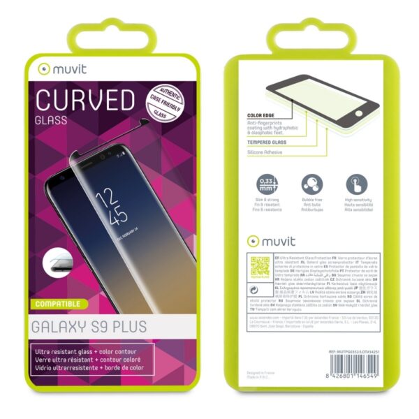 Protector pantalla Muvit para Samsung Galaxy S9 Plus vidrio templado curvo - Imagen 2