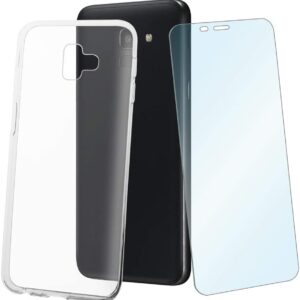 Pack Muvit Samsung Galaxy J6+ funda Cristal Soft transparente + protector vidrio
