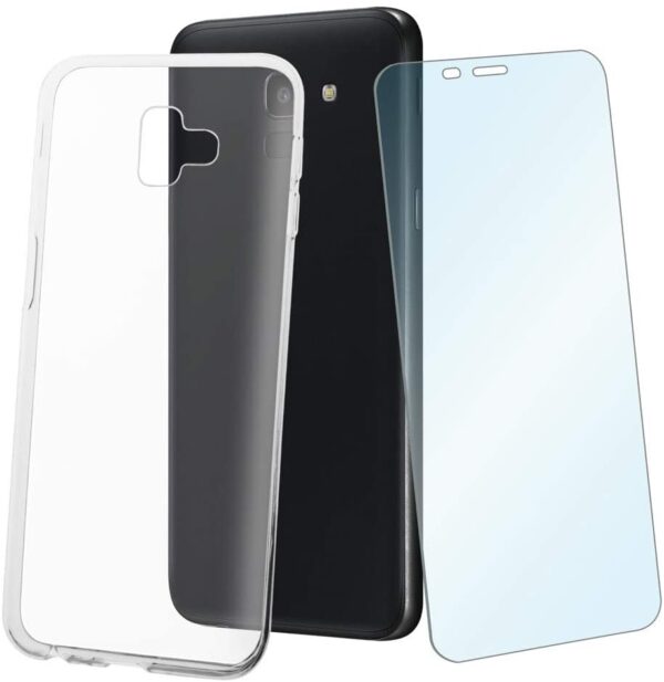 Pack Muvit Samsung Galaxy J6+ funda Cristal Soft transparente + protector vidrio