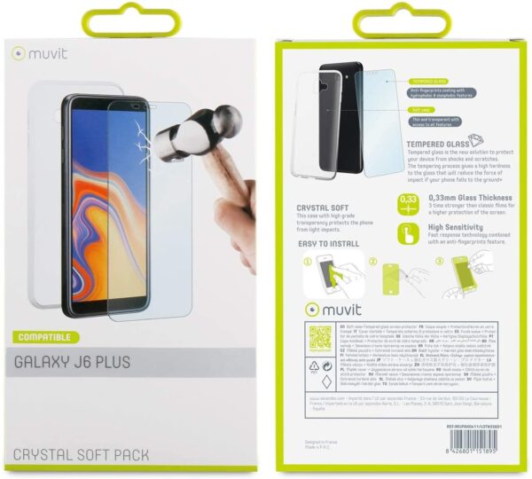 Pack Muvit Samsung Galaxy J6+ funda Cristal Soft transparente + protector vidrio - Imagen 4