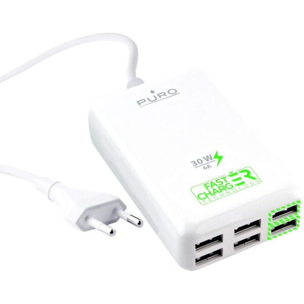 Cargador universal portátil Puro PUCC023 USB 6 puertos 6A blanco