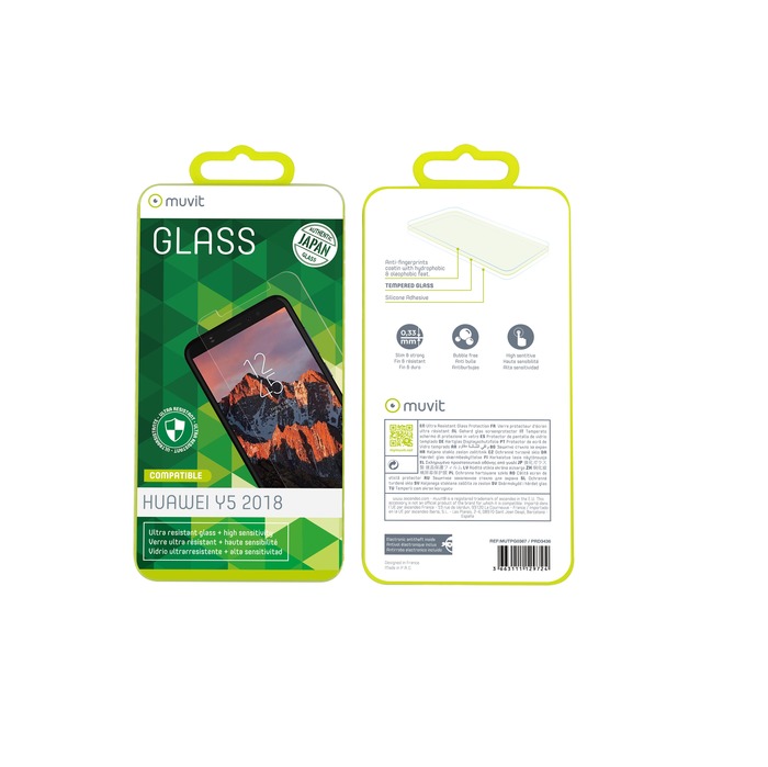 Protector pantalla Muvit para Huawei Y5 2018 vidrio templado plano marco negro - Imagen 2