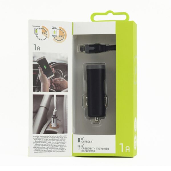 Pack Muvit Cargador coche USB 1A negro + Cable USB-Micro USB 1m negro. - Imagen 3