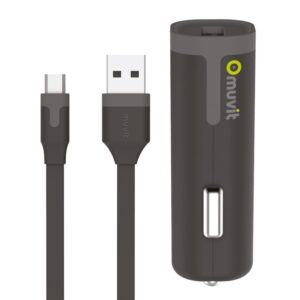 Pack Muvit Cargador coche USB 1A negro + Cable USB-Micro USB 1m negro.