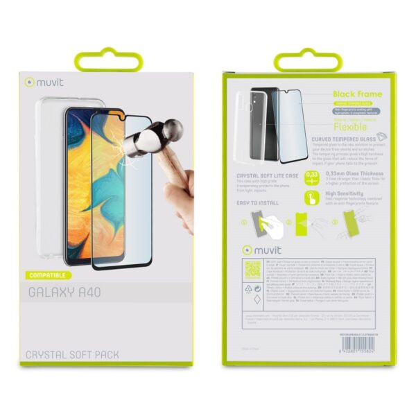 Pack Muvit para Samsung Galaxy A40 Funda Cristal Soft+protector pantalla vidrio - Imagen 4
