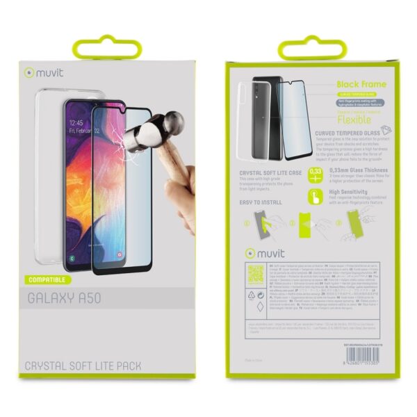 Pack Muvit para Samsung Galaxy A50s/A50 Funda Cristal Soft+protector pantalla - Imagen 4