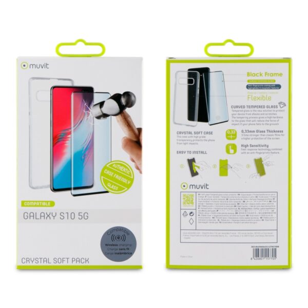 Pack Muvit para Samsung Galaxy S10 5G Funda Cristal Soft+protector pantalla. - Imagen 4