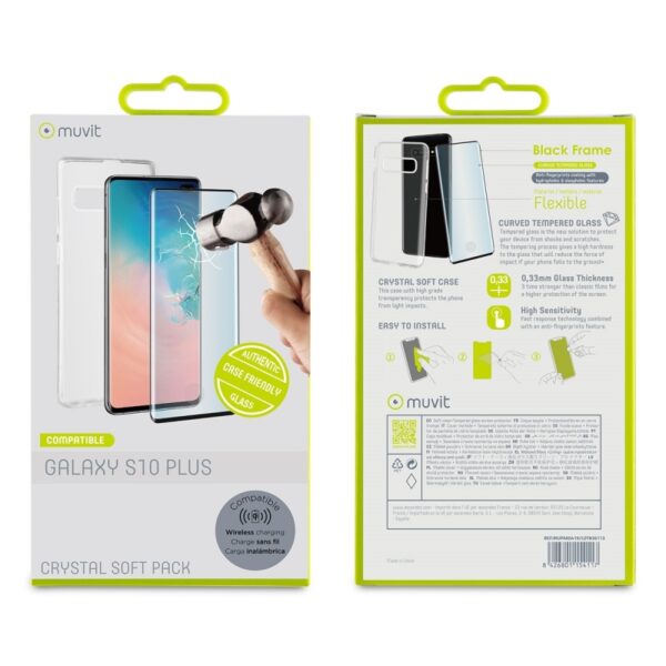 Pack Muvit para Samsung Galaxy S10+ funda Cristal Soft+protector pantalla vidrio - Imagen 4