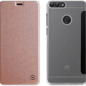 Funda Muvit Folio para Huawei P Smart parte trasera transparente rosa oro.