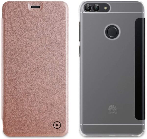 Funda Muvit Folio para Huawei P Smart parte trasera transparente rosa oro.