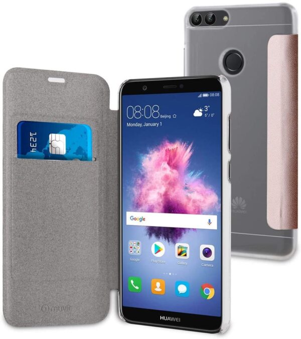 Funda Muvit Folio para Huawei P Smart parte trasera transparente rosa oro. - Imagen 2