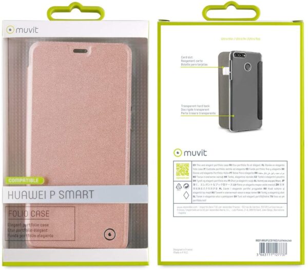 Funda Muvit Folio para Huawei P Smart parte trasera transparente rosa oro. - Imagen 3