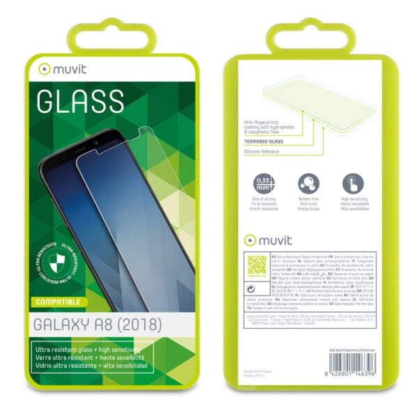 Protector de pantalla Muvit para Samsung Galaxy A8 2018 vidrio templado plano - Imagen 2