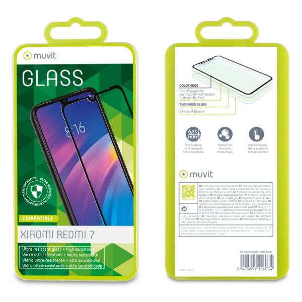 Protector de pantalla Muvit para Xiaomi Redmi 7 vidrio templado plano. - Imagen 2