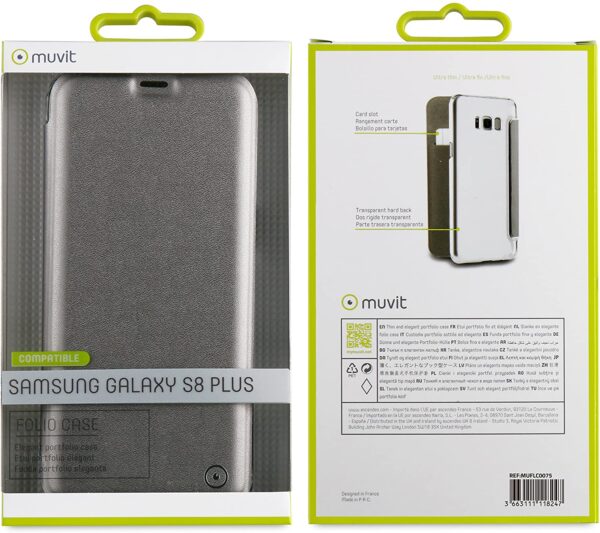 Funda Muvit Folio para Samsung Galaxy S8 Plus parte trasera transparente plata. - Imagen 2